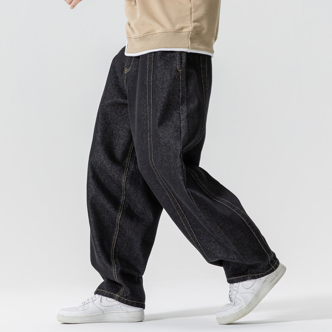 Herren Baggy-Denim-Hose mit extra weitem Bein, tiefem Schritt und sichtbaren Kontrastnähten Echo Archiv