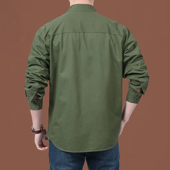 Herren nan leichtes Baumwoll-Utility-Overshirt mit zwei verdeckten Brusttaschen und klassischem Kentkragen Echo Archiv