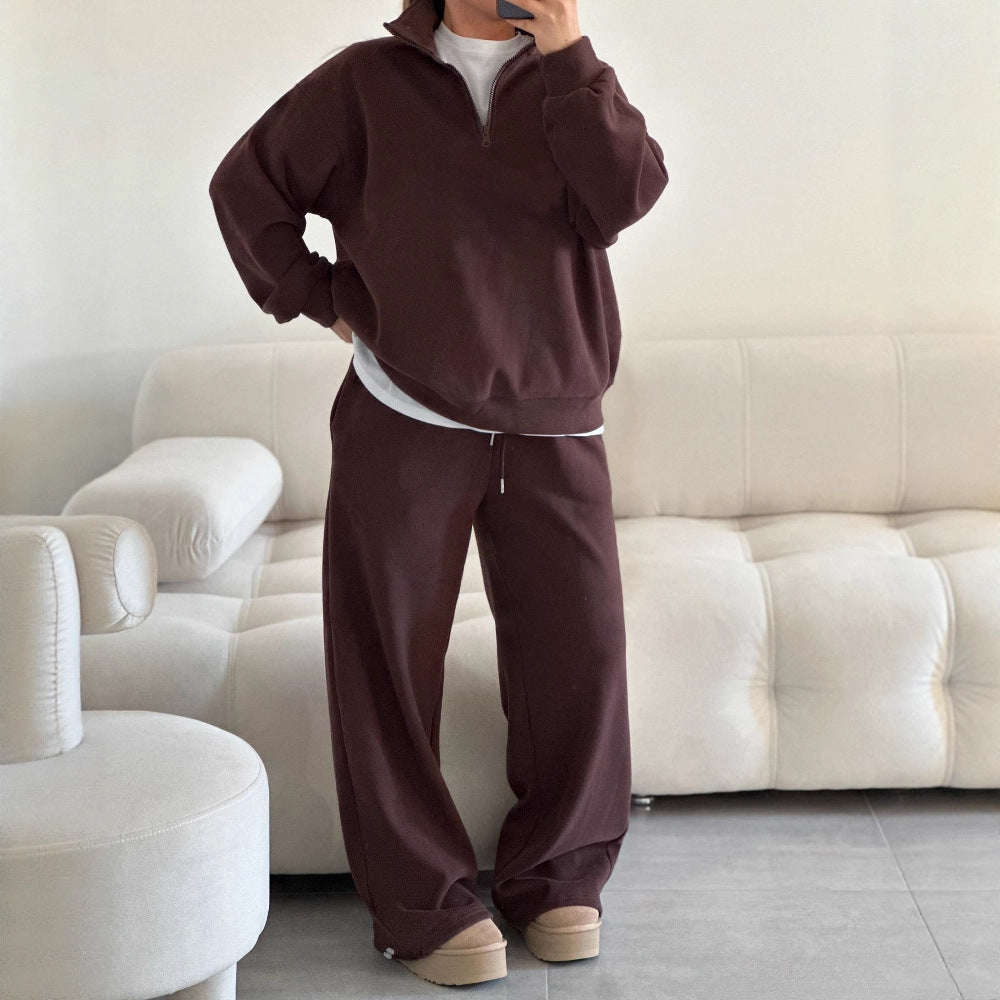 Damen nan Oversize Halbzip-Pullover mit Stehkragen und weitem Lounge-Hose-Set Echo Archiv