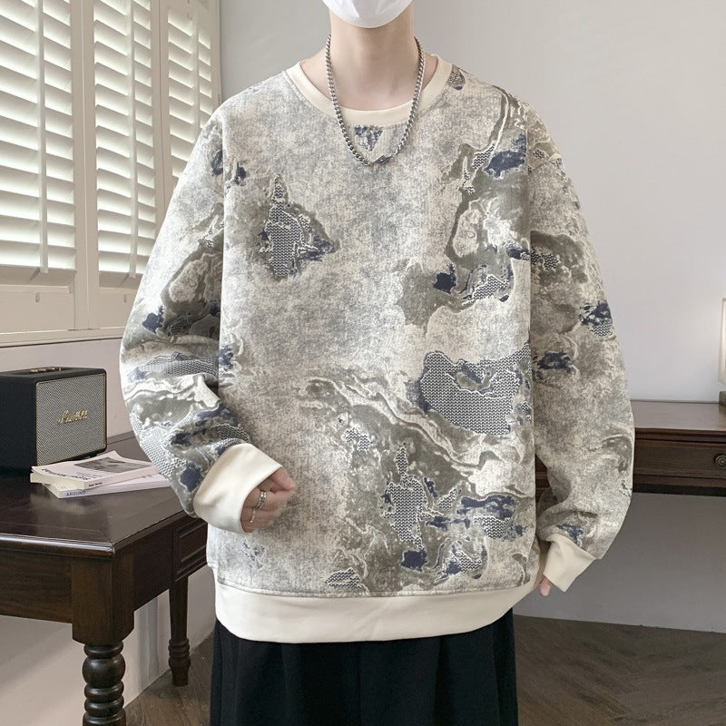 Herren Oversize-Sweatshirt mit abstraktem Marmor-Print und schwerer Baumwollmischung Echoarchiv