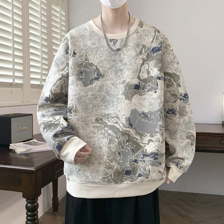 Herren Oversize-Sweatshirt mit abstraktem Marmor-Print und schwerer Baumwollmischung Echoarchiv