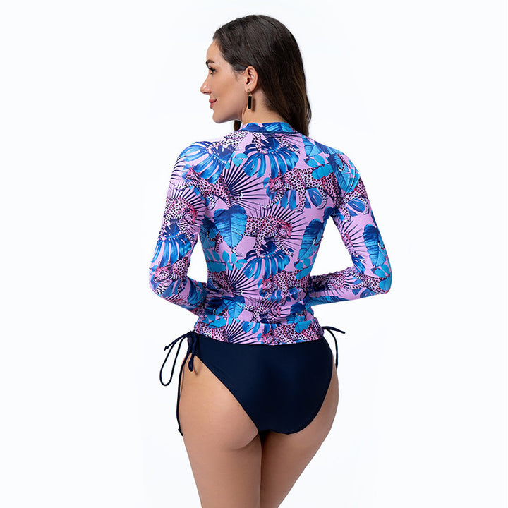 Damen Langarm Rashguard mit stylischem Flora-Muster und seitlichen Kordelzügen Echo Archiv
