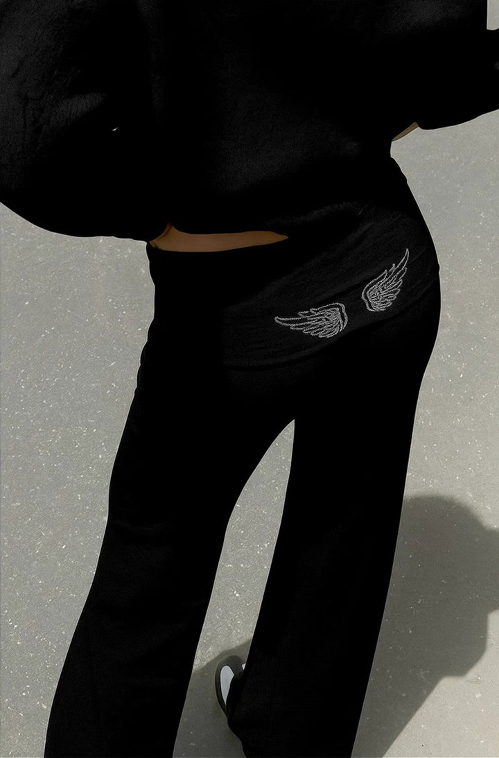 Damen nan elastische Yogahose mit Bauchumschlag und weitem Bein Echo Archiv