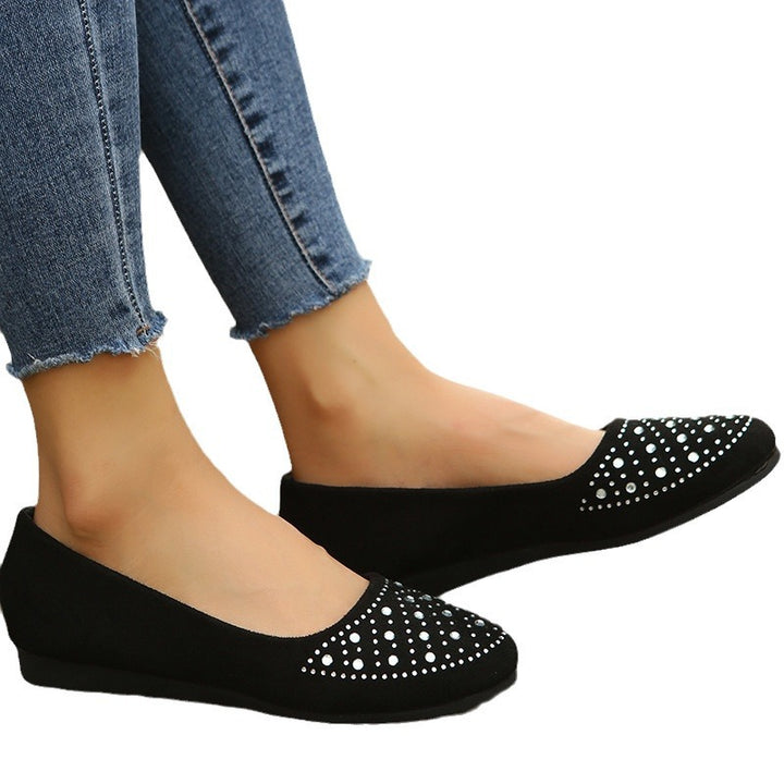 Damen flache Ballerina-Slipper aus Veloursimitat mit Strassapplikation und gepolsterter Komfortinnensohle – Avérine