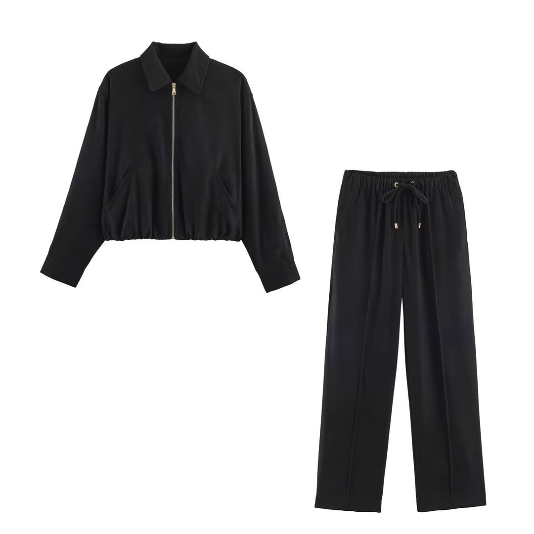 Damen Kurzblouson im Velours‑Look mit spitzem Hemdkragen und Gummizugsaum Echo Archiv