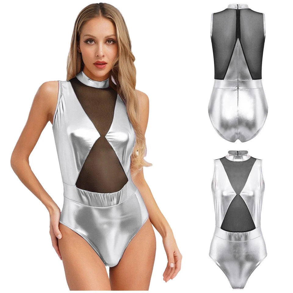 Damen Einteiler Badeanzug mit transparenten Einsätzen und schimmerndem Design Echo Archiv