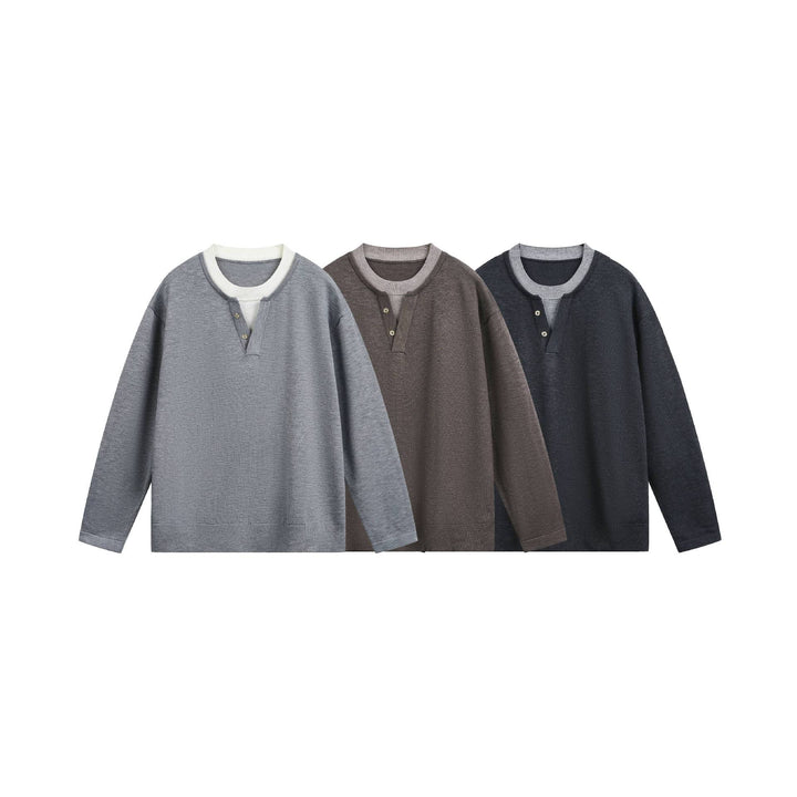 Unisex Lässiges Oversize‑Sweatshirt mit Henley‑Knopfleiste und geripptem Layer‑Kragen Echoarchiv