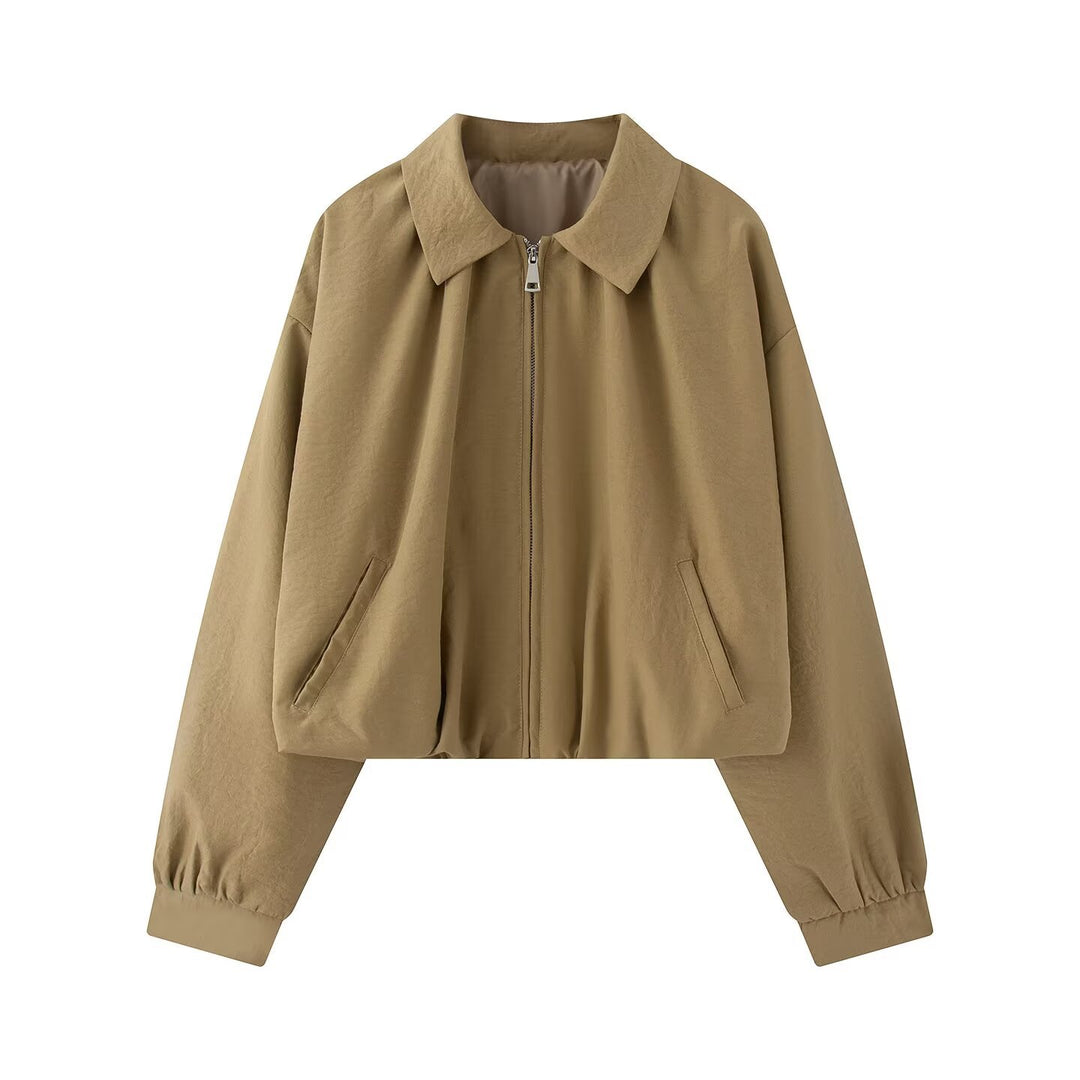 Damen Cropped-Boxy-Jacke im Oversize‑Look mit Hemdkragen, Reißverschluss und elastischen Bündchen Echo Archiv