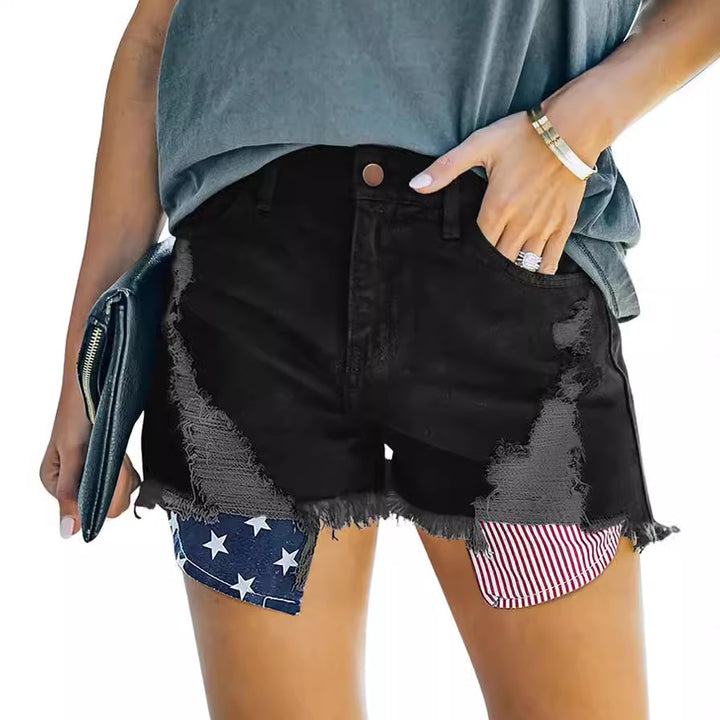 Damen Destroyed Denim-Shorts mit kreativen Patch-Details Echo Archiv