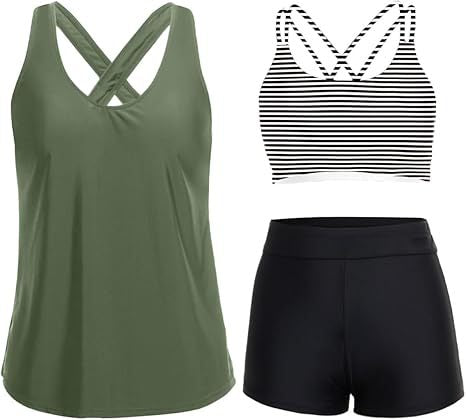 Damen Sportliches Tankini-Set mit floralem Oberteil und Shorts Echoarchiv