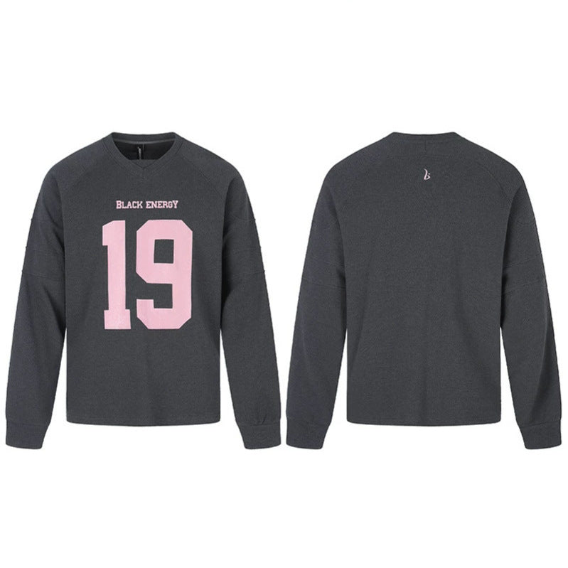 Damen Oversize-Sweatshirt mit V-Ausschnitt, Raglanärmeln und typografischem Frontprint Echoarchiv