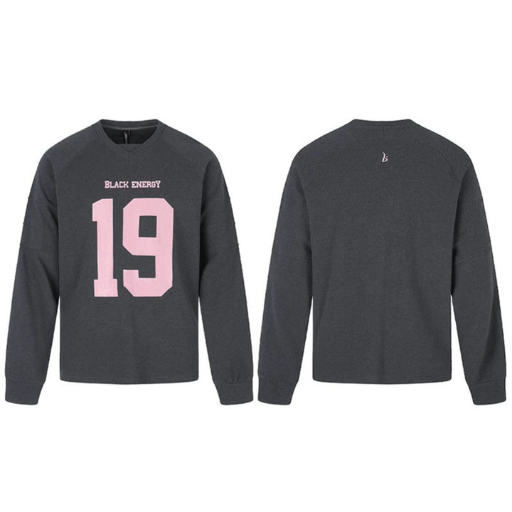 Damen Oversize-Sweatshirt mit V-Ausschnitt, Raglanärmeln und typografischem Frontprint Echoarchiv