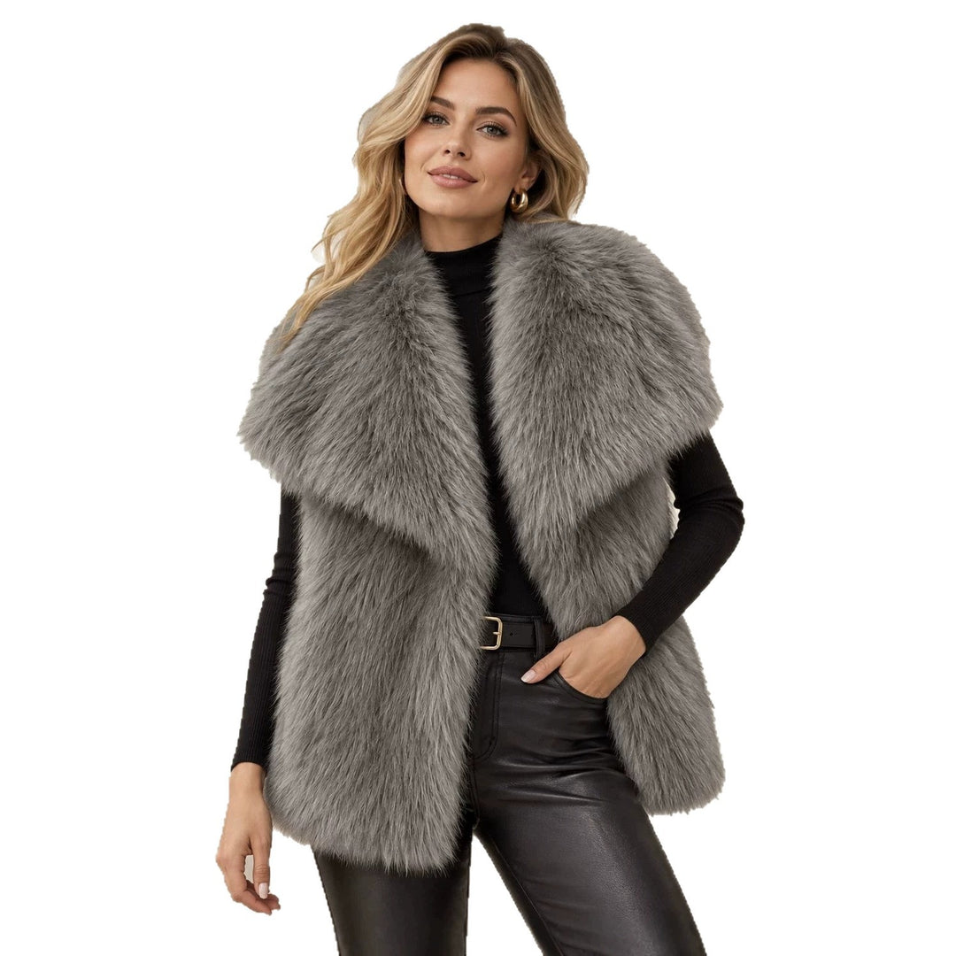 Damen Ärmellose Hochflor‑Kunstfellweste mit voluminösem Schalkragen und Eingrifftaschen Echo Archiv