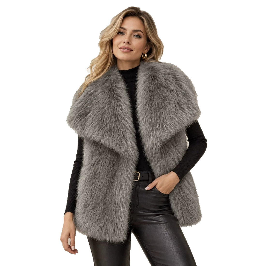 Damen Ärmellose Hochflor‑Kunstfellweste mit voluminösem Schalkragen und Eingrifftaschen Echo Archiv