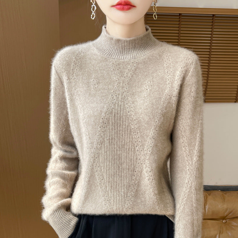 Damen Leichter Mockneck-Feinstrickpullover mit Ajour-Chevron und kaschmirweichem Finish Echoarchiv