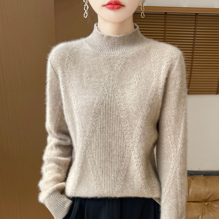 Damen Leichter Mockneck-Feinstrickpullover mit Ajour-Chevron und kaschmirweichem Finish Echoarchiv