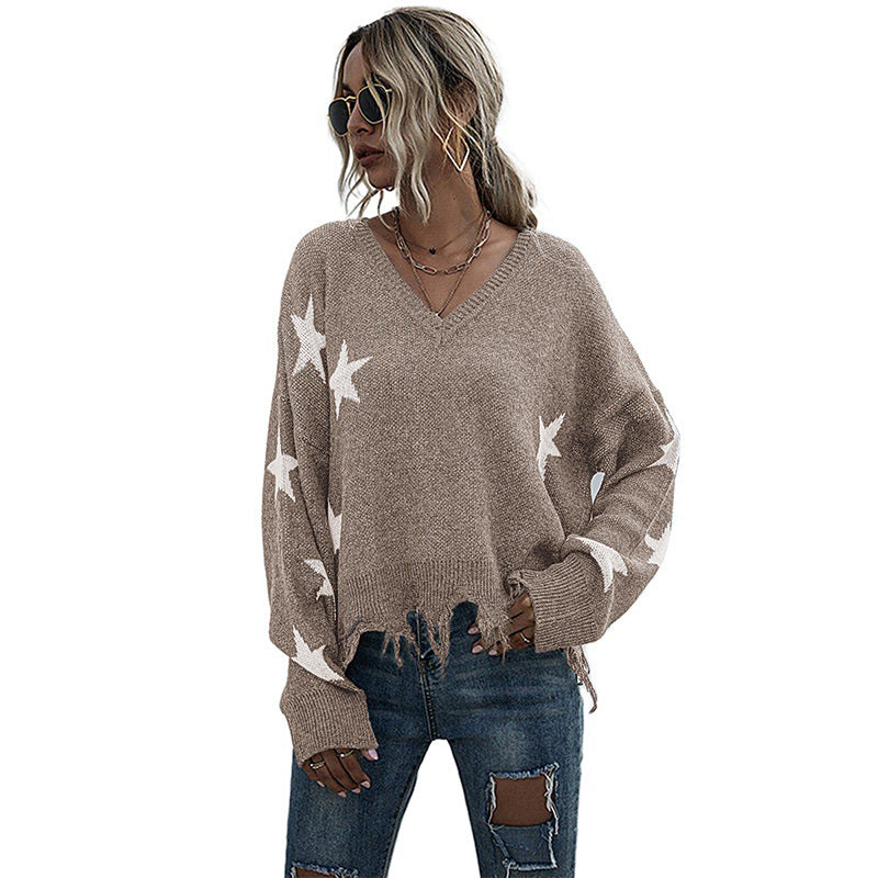Damen Lässiger Oversized Pullover mit Sternen Echo Archiv