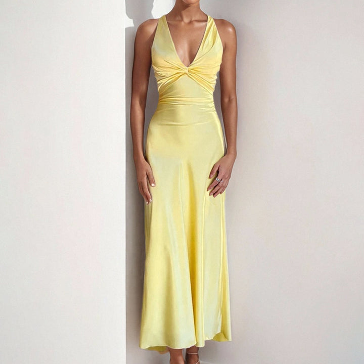 Damen Maxikleid mit elegantem Wickeldetail und fließendem Satinmaterial Echo Archiv