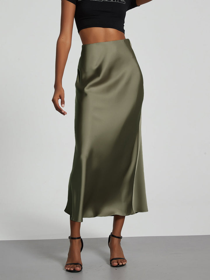 Damen Stilvolle Satin-Stretchrock mit hohem Bund und fließendem Schnitt Echoarchiv