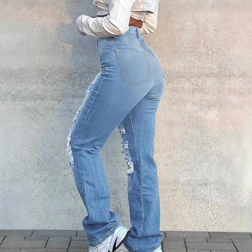 Damen hochtaillierte zerrissene Flared-Jeans mit formendem Komfortbund Echo Archiv