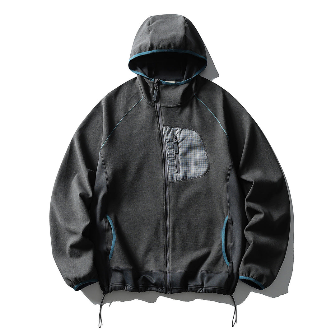 Unisex Leichte Tech-Fleece Kapuzenjacke mit Frontreißverschluss, Brust-Zip-Tasche und Kordelzugsaum Echoarchiv