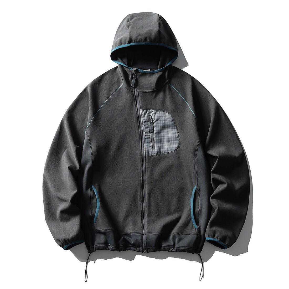 Unisex Leichte Tech-Fleece Kapuzenjacke mit Frontreißverschluss, Brust-Zip-Tasche und Kordelzugsaum Echoarchiv