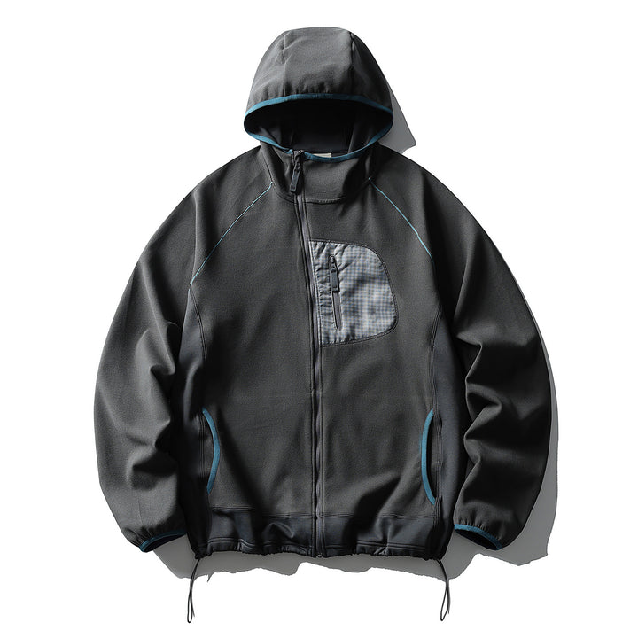 Unisex Leichte Tech-Fleece Kapuzenjacke mit Frontreißverschluss, Brust-Zip-Tasche und Kordelzugsaum Echoarchiv