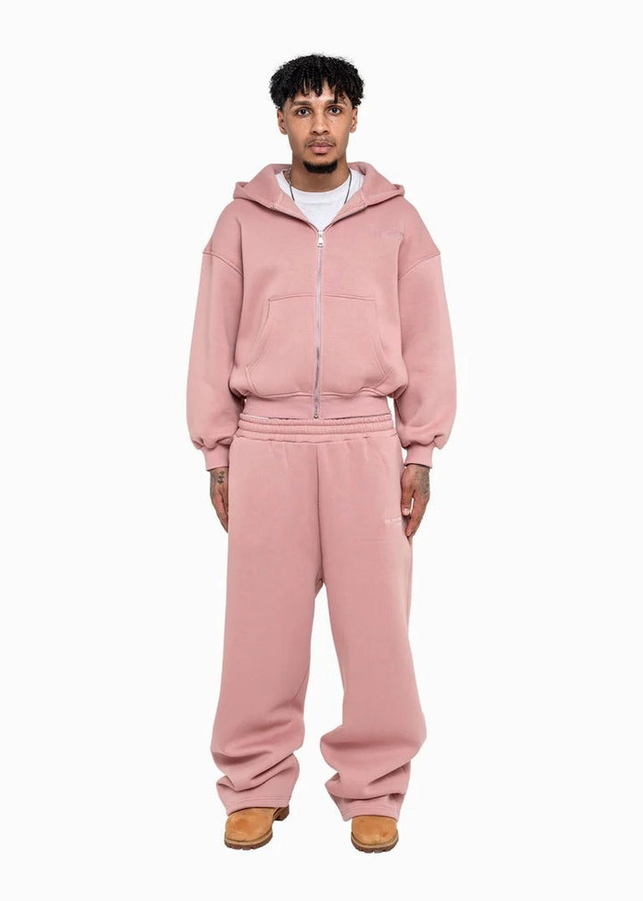 Herren lässiges Reißverschluss-Hoodie- und Palazzohose-Set mit dropped-shoulder Silhouette – Cavarno