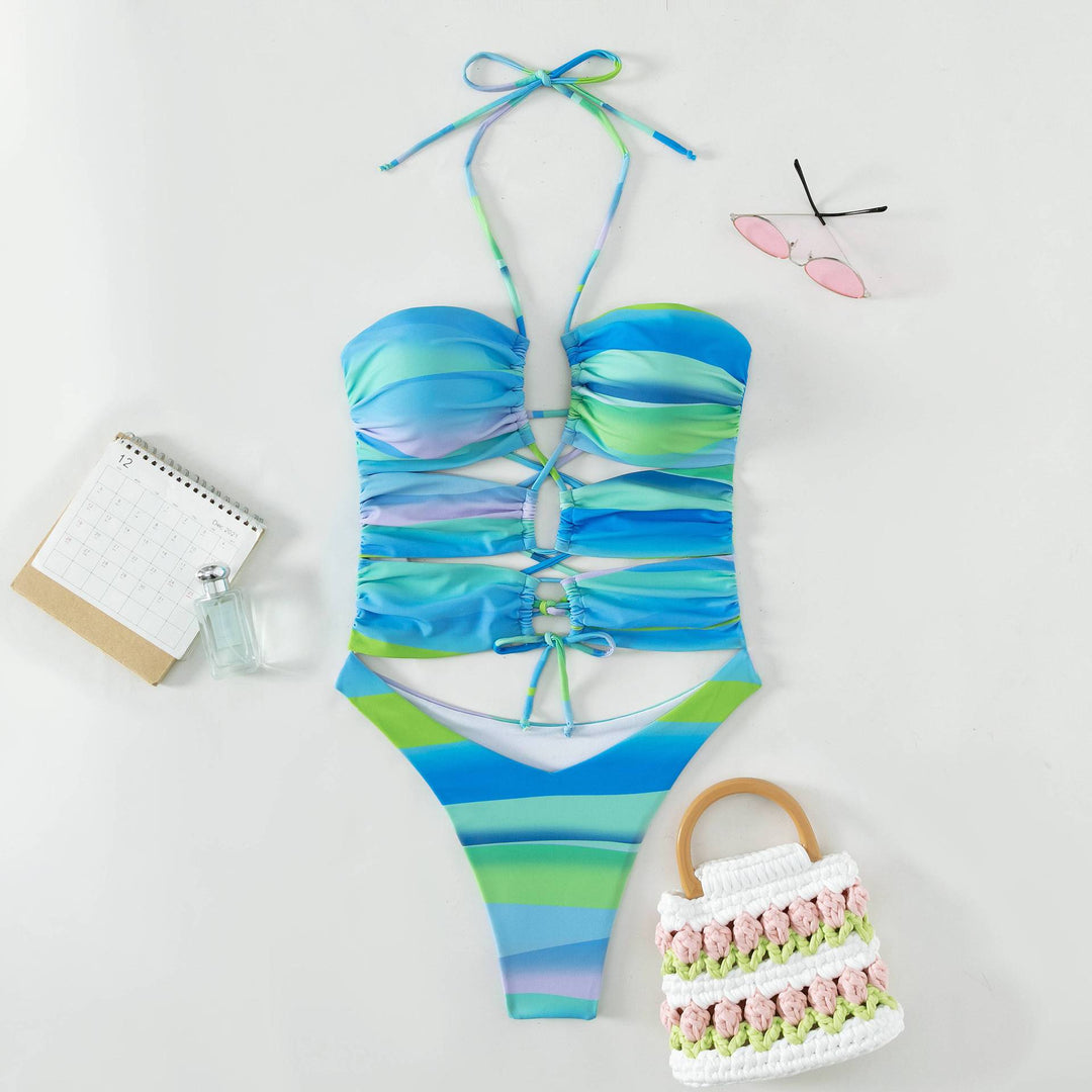 Damen Cut-Out Badeanzug mit Raffung und Trendfarben Echo Archiv