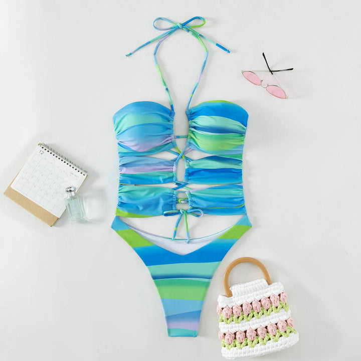 Damen Cut-Out Badeanzug mit Raffung und Trendfarben Echo Archiv