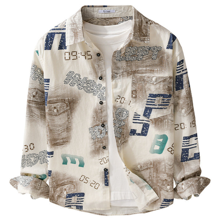 Herren Grafik-Print Overshirt im Relaxed-Fit mit Brusttaschen Echoarchiv