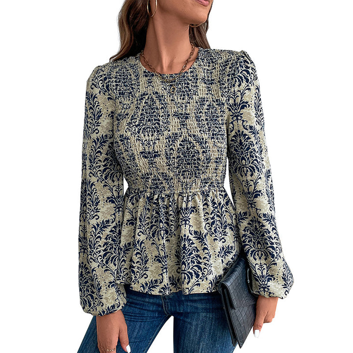 Damen Gerafftes Smock-Blusenshirt mit Peplum und voluminösen Puffärmeln Echoarchiv