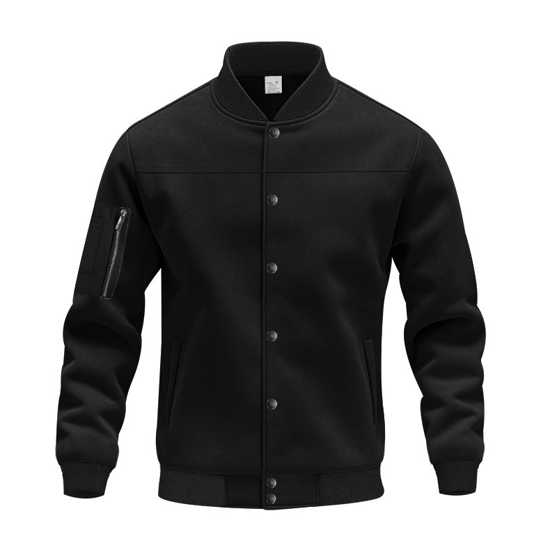 Herren Varsity-Bomberjacke mit Druckknopfverschluss, Ärmeltasche und gerippten Bündchen – Brevano