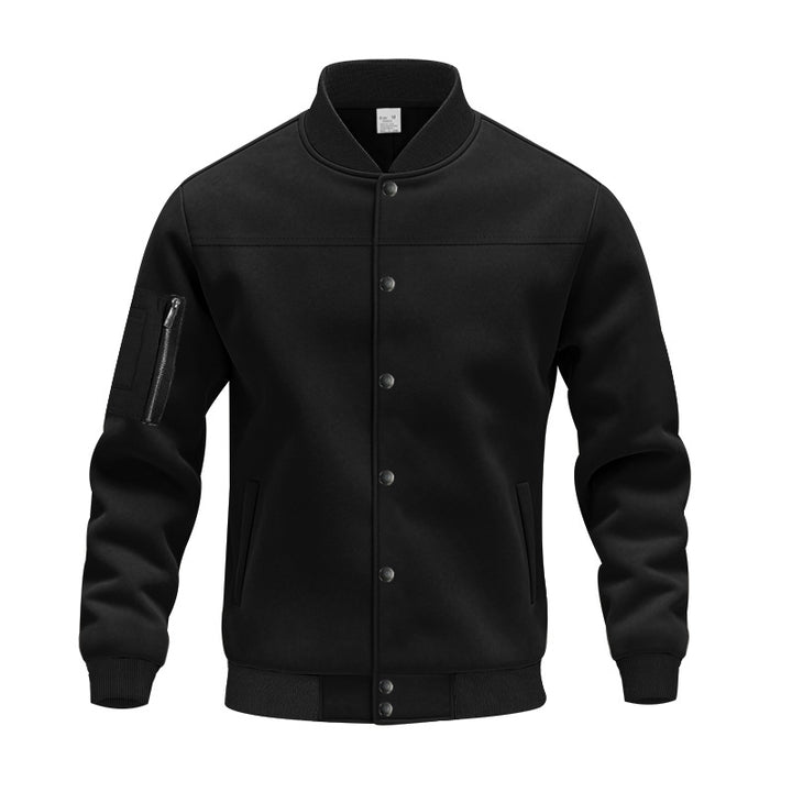 Herren Varsity-Bomberjacke mit Druckknopfverschluss, Ärmeltasche und gerippten Bündchen – Brevano