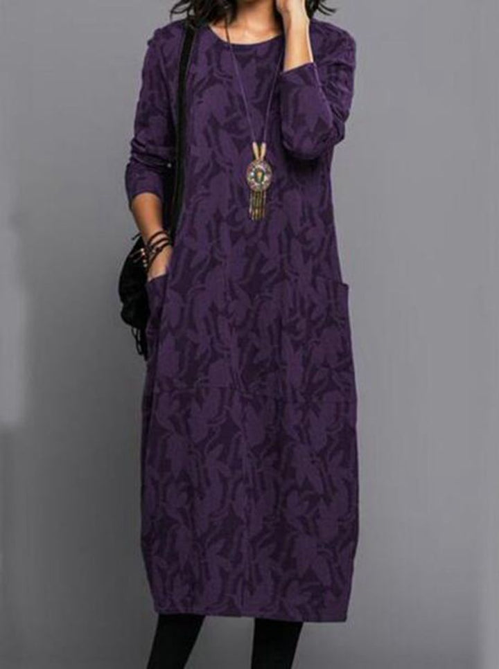 Damen nan locker geschnittenes Midikleid aus Feinstrick mit Ton-in-Ton-Jacquard, Rundhalsausschnitt und seitlichen Eingrifftaschen Echo Archiv