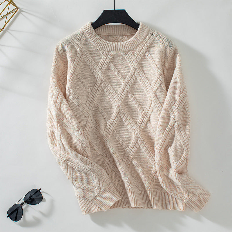 Damen nan grobstrukturierter Strickpullover mit großem Rautenmuster, geripptem Saum und Rundhalsausschnitt Echo Archiv