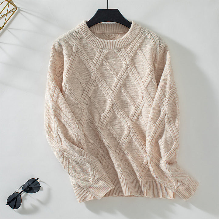 Damen nan grobstrukturierter Strickpullover mit großem Rautenmuster, geripptem Saum und Rundhalsausschnitt Echo Archiv