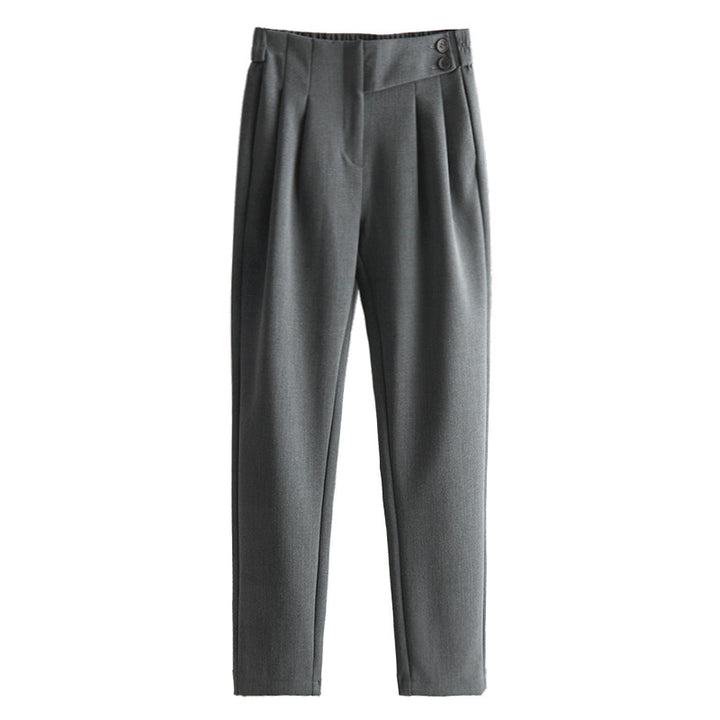 Damen Hochtaillierte Bundfaltenhose mit geradem, leicht tailliertem Bein und Zierknopf Echo Archiv