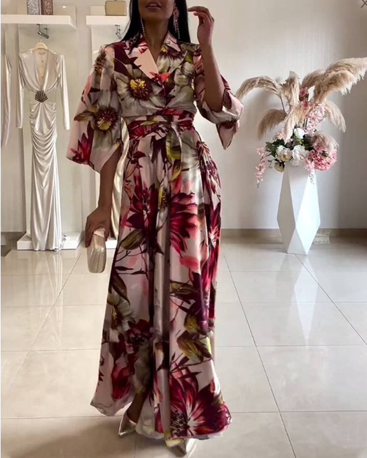 Damen nan Maxikleid mit Reverskragen, Kimonoärmeln und taillierendem Bindegürtel Echo Archiv