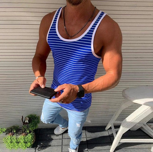 Herren Sportliches Muscle-Shirt mit breiten Trägern und Streifenmuster Echoarchiv