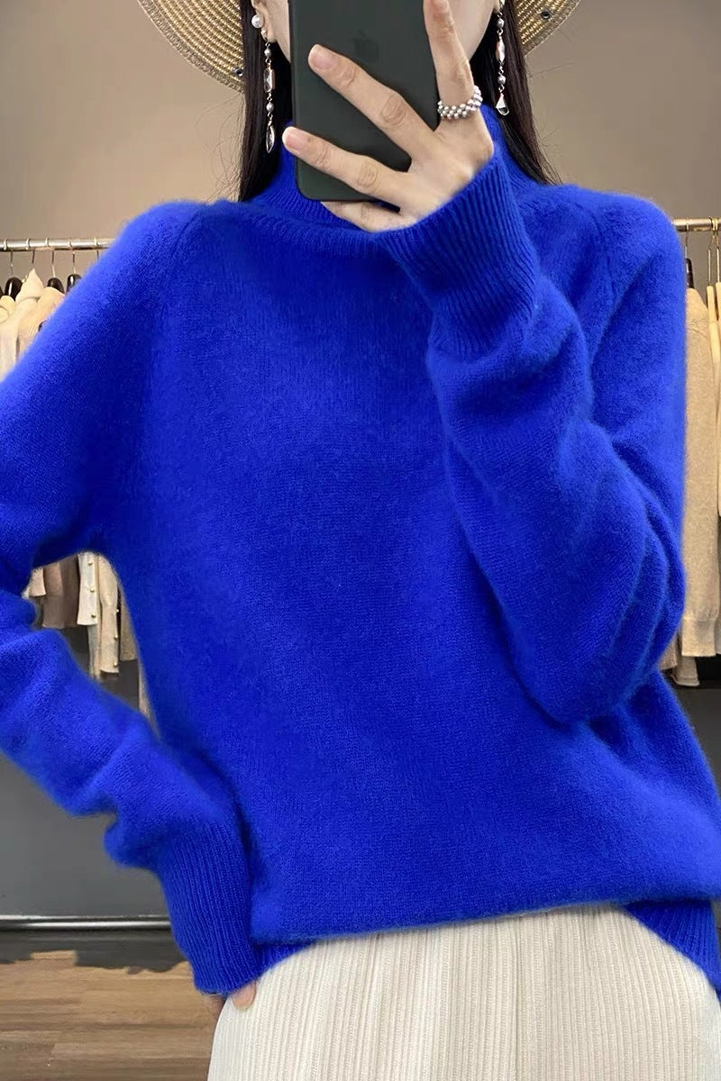 Damen Oversize Feinstrickpullover mit hohem Rollkragen und Seitenschlitzen – Mavelle