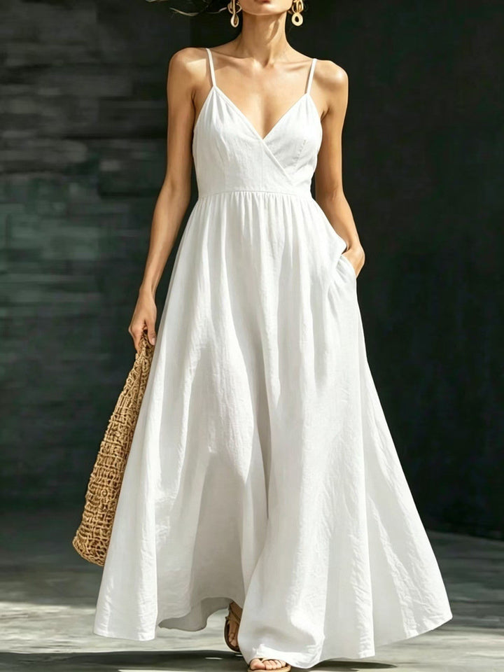 Echoarchiv Damen Sommerkleid Midikleid Spaghettiträger V-Ausschnitt