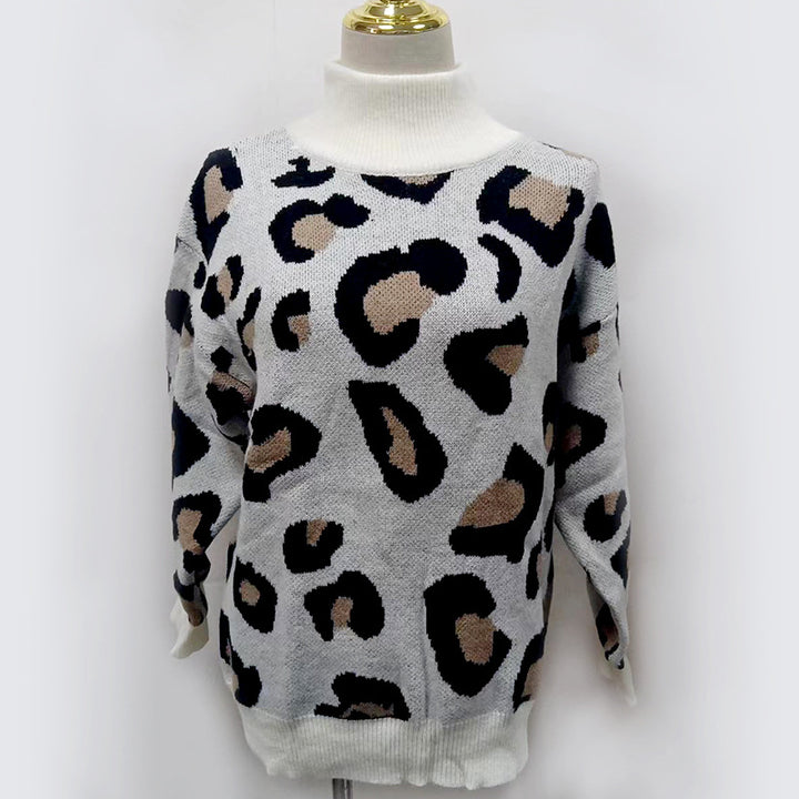 Damen Oversize Rollkragenpullover mit Leo-Jacquard und Rippbündchen Echoarchiv