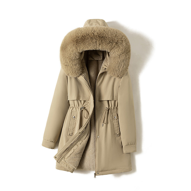 Damen nan moderner Thermoparka im Clean‑Look mit Oversize‑Fellkapuze, innenweichem Teddyfutter und verstellbarer Taille Echo Archiv