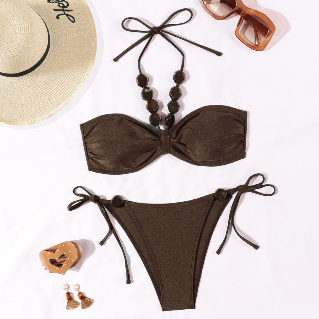 Damen Eleganter Bandeau-Bikini mit dekorativen Perlen Echo Archiv