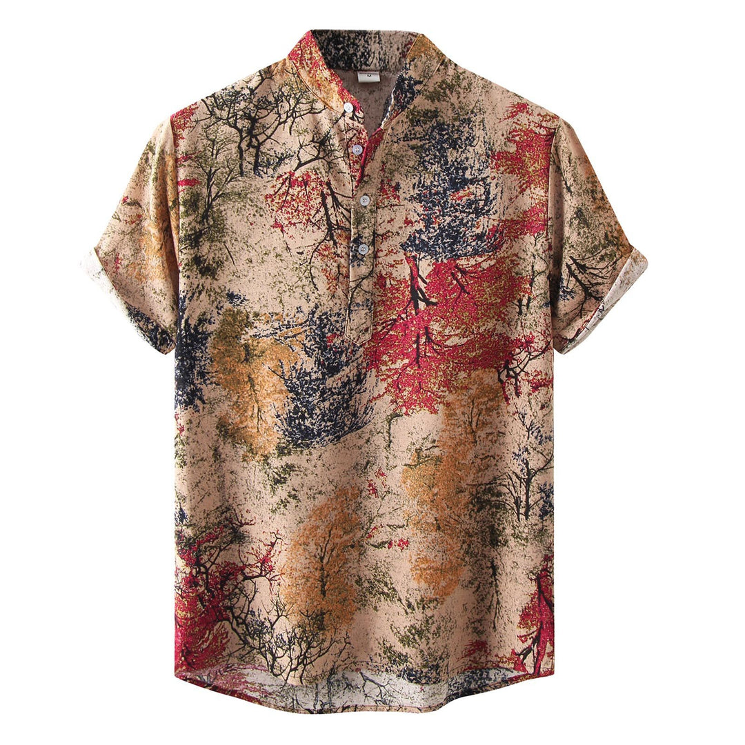 Herren Kurzarmhemd mit floralem Design und bequemem Henley-Ausschnitt Echoarchiv