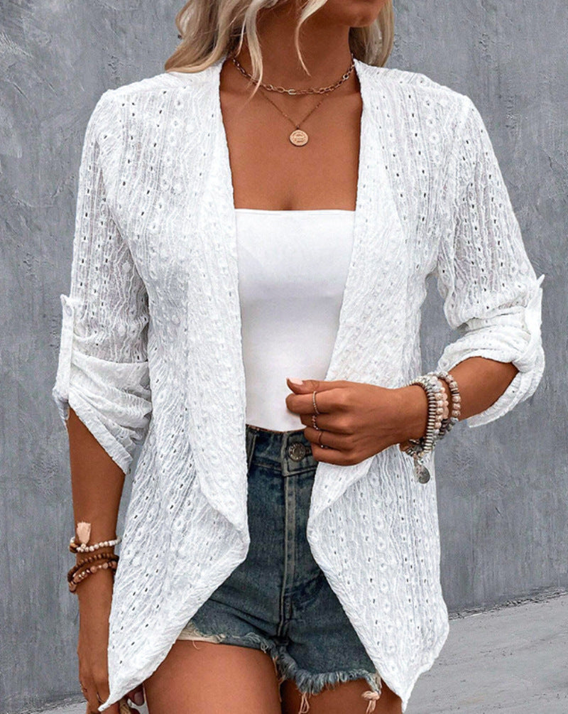 Damen nan leichter Ajourstrick-Blazer mit Wasserfallfront und krempelbaren Ärmeln Echo Archiv
