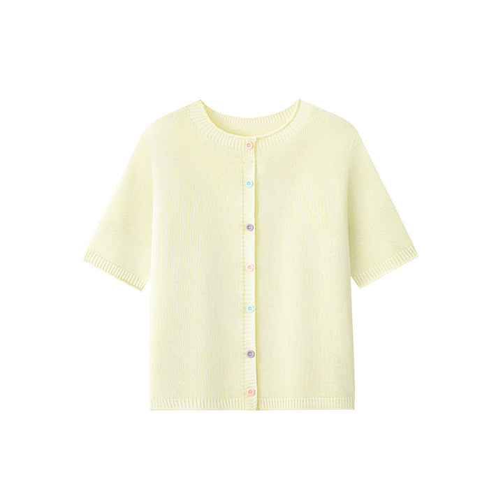 Damen Kurzarm-Feinstrick-Cardigan mit Rundhalsausschnitt & feiner Knopfleiste Echo Archiv