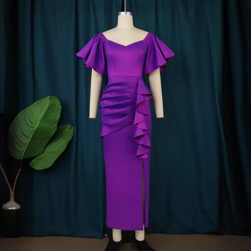 Damen Elegantes Maxikleid mit voluminösen Ärmeln und asymmetrischem Rüschen-Design Echo Archiv