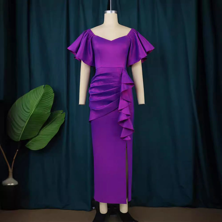 Damen Elegantes Maxikleid mit voluminösen Ärmeln und asymmetrischem Rüschen-Design Echo Archiv